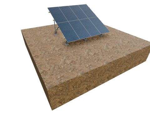 Pain&eacute;is solares montados no solo Lowpoly - 4 fileiras de m&oacute;dulos fotovoltaicos Modelo 3D