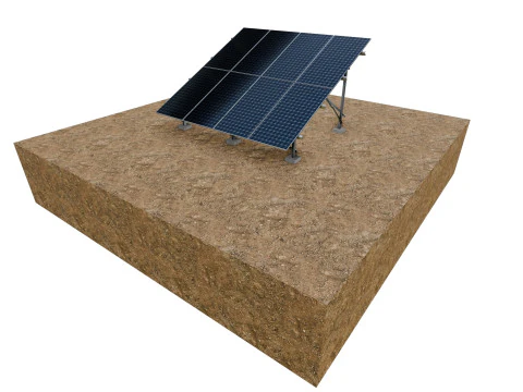Lowpoly Ground Mounted Solar Panels-4 Rows of PV Modules 3D Model