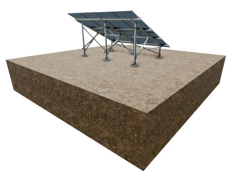 Lowpoly Ground Mounted Solar Panels-4 Rows of PV Modules 3D Model