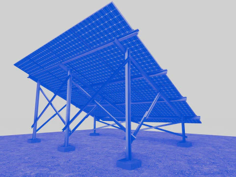 Lowpoly Ground Mounted Solar Panels-4 Rows of PV Modules 3D Model