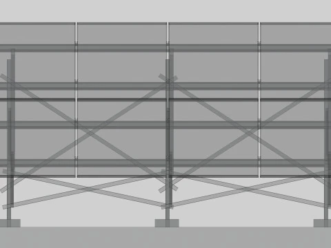 Lowpoly Ground Mounted Solar Panels-4 Rows of PV Modules 3D Model