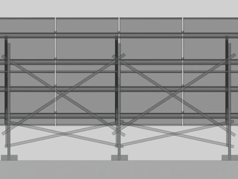 Lowpoly Ground Mounted Solar Panels-4 Rows of PV Modules 3D Model