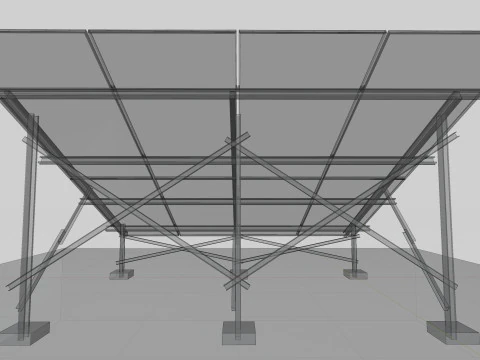 Lowpoly Ground Mounted Solar Panels-4 Rows of PV Modules 3D Model
