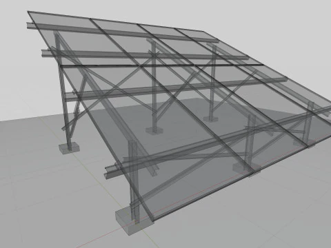 Lowpoly Ground Mounted Solar Panels-4 Rows of PV Modules 3D Model