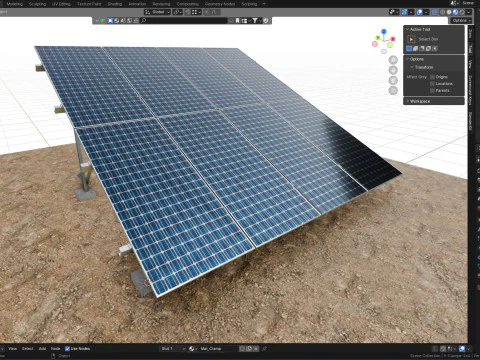 Lowpoly Ground Mounted Solar Panels-4 Rows of PV Modules 3D Model