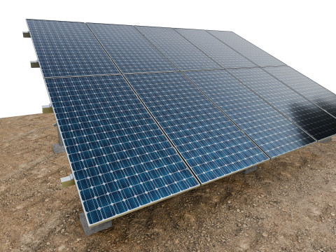 Panneaux solaires mont&eacute;s au sol Lowpoly - 5 rang&eacute;es de modules PV Modèle 3D