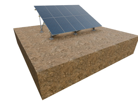 Lowpoly Ground Mounted Solar Panels-5 Rows of PV Modules 3D Model
