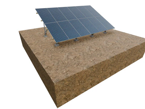 Pain&eacute;is solares montados no solo Lowpoly - 6 fileiras de m&oacute;dulos fotovoltaicos Modelo 3D