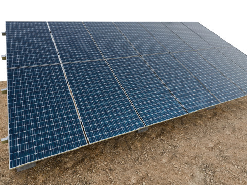 Paneles solares Lowpoly montados en el suelo: 7 filas de m&oacute;dulos fotovoltaicos Modelo 3D