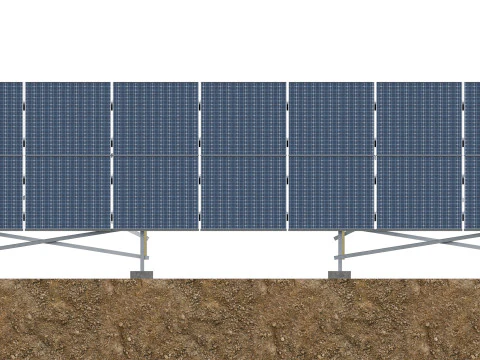 Lowpoly Ground Mounted Solar Panels-7 Rows of PV Modules 3D Model