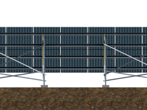 Lowpoly Ground Mounted Solar Panels-7 Rows of PV Modules 3D Model