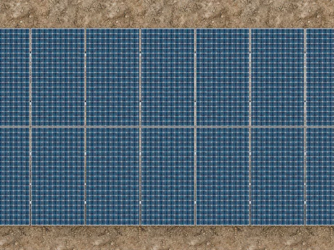 Lowpoly Ground Mounted Solar Panels-7 Rows of PV Modules 3D Model