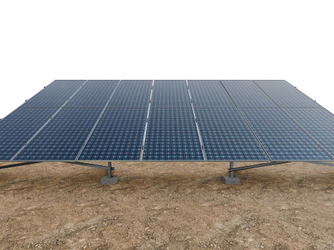 Lowpoly Ground Mounted Solar Panels-7 Rows of PV Modules 3D Model