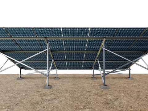 Lowpoly Ground Mounted Solar Panels-7 Rows of PV Modules 3D Model