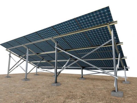 Lowpoly Ground Mounted Solar Panels-7 Rows of PV Modules 3D Model