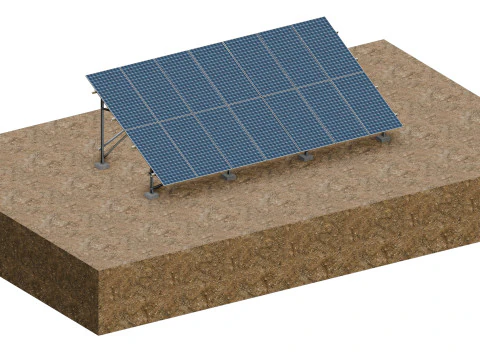 Lowpoly Ground Mounted Solar Panels-7 Rows of PV Modules 3D Model