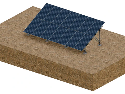 Lowpoly Ground Mounted Solar Panels-7 Rows of PV Modules 3D Model