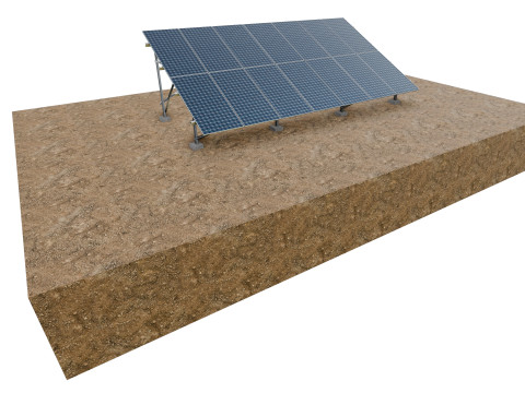 Lowpoly Ground Mounted Solar Panels-7 Rows of PV Modules 3D Model