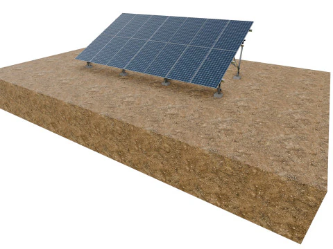 Lowpoly Ground Mounted Solar Panels-7 Rows of PV Modules 3D Model