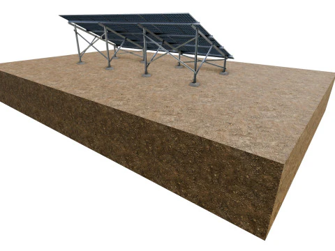 Lowpoly Ground Mounted Solar Panels-7 Rows of PV Modules 3D Model