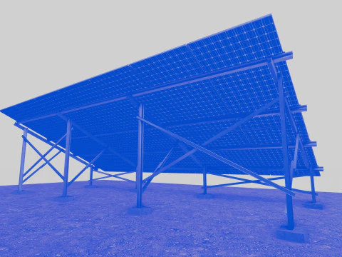 Lowpoly Ground Mounted Solar Panels-7 Rows of PV Modules 3D Model