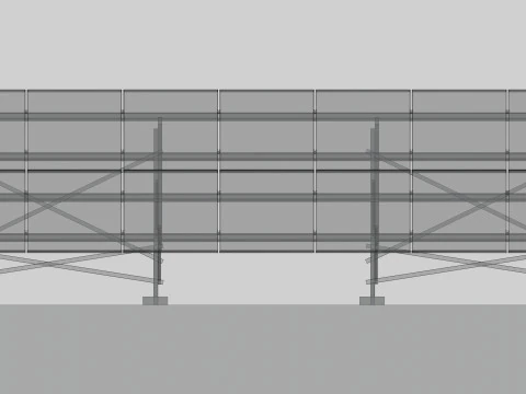 Lowpoly Ground Mounted Solar Panels-7 Rows of PV Modules 3D Model