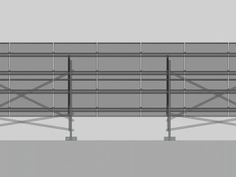 Lowpoly Ground Mounted Solar Panels-7 Rows of PV Modules 3D Model