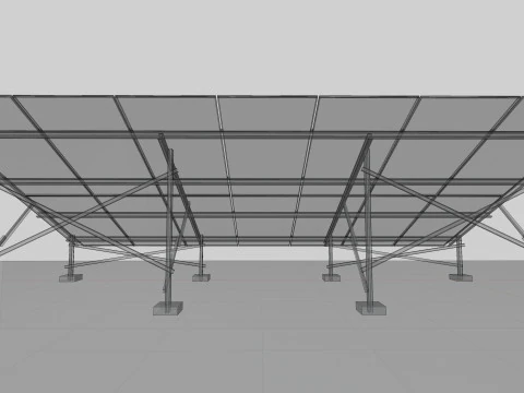 Lowpoly Ground Mounted Solar Panels-7 Rows of PV Modules 3D Model
