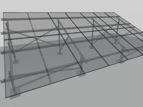 Lowpoly Ground Mounted Solar Panels-7 Rows of PV Modules 3D Model