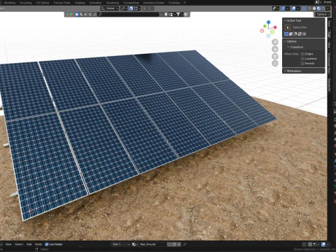 Lowpoly Ground Mounted Solar Panels-7 Rows of PV Modules 3D Model
