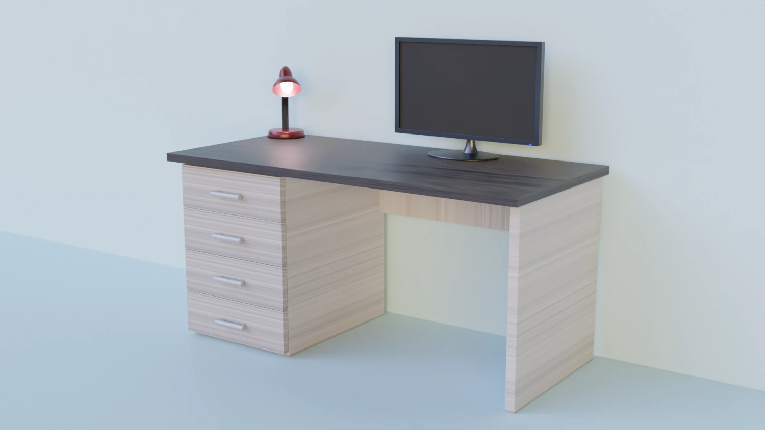 Table with monitor and lamp 3D Model .c4d .max .obj .3ds .fbx .stl .blend 