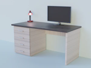 मॉनिटर और लैंप के साथ टेबल 3D मॉडल