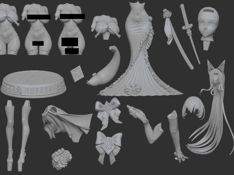 Battleship Empress Fantasy Naval Warrior-Inspired Adult Art 3D Print Model