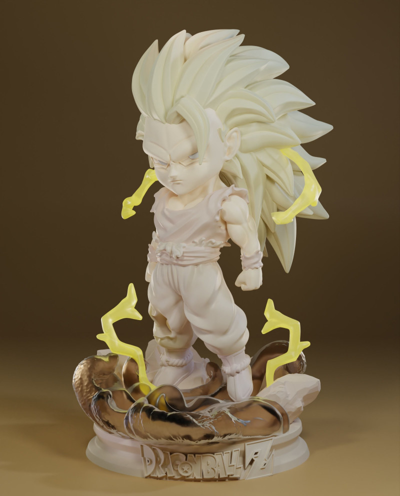 Dragon Ball Chibi Style Goku SSJ Level 3 Transformation STL 3D 打印模型 .c4d .max .obj .3ds .fbx .stl .blend 