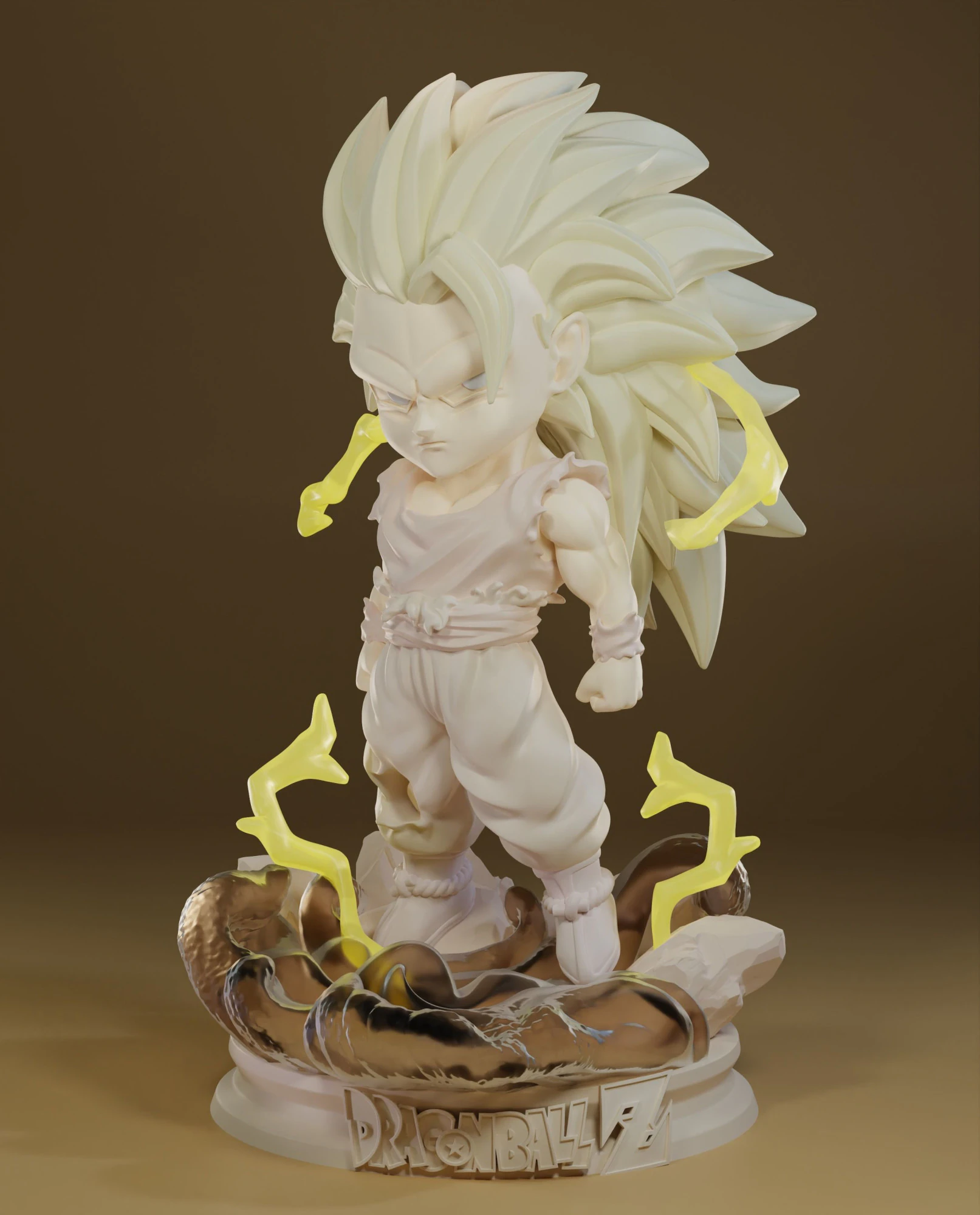 Dragon Ball Chibi Style Goku SSJ Level 3 Transformation STL 3D Print Model .c4d .max .obj .3ds .fbx .stl .blend 