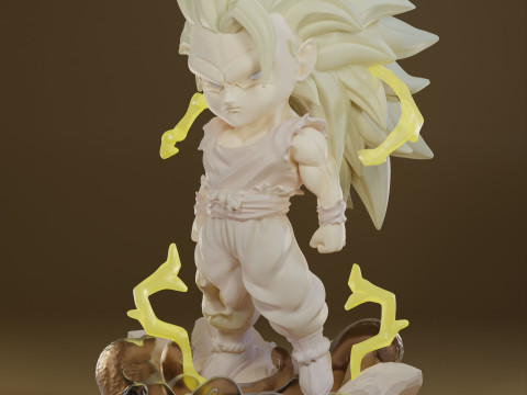 Dragon Ball Chibi Style Goku SSJ Level 3 Transformation STL 3D 打印模型