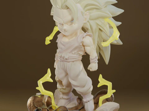 Dragon Ball Chibi Stili Goku SSJ Seviye 3 D&ouml;n&uuml;ş&uuml;m STL 3D Baskı Modeli