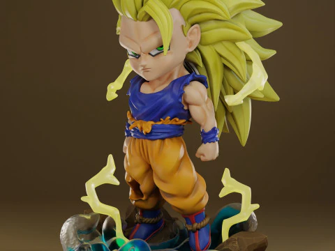 Dragon Ball Chibi Style Goku SSJ Level 3 Transformation STL 3D Print Model