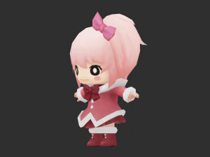 Cute Girl Hand-Painted Low-Poly 3D Game Assets 3D Model
