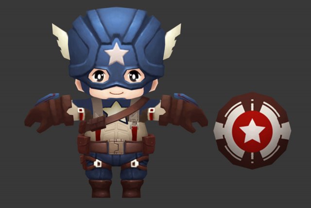 Captain America 1 Hand-Painted Low-Poly 3D Game Assets 3D 모델 .c4d .max .obj .3ds .fbx .stl .blend 