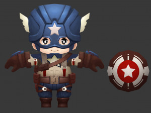 Captain America 1 Hand-Painted Low-Poly 3D Game Assets Model 3D