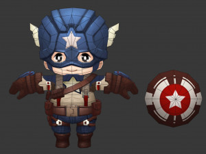 Captain America 1 Hand-Painted Low-Poly 3D Game Assets 3D 모델