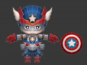 Captain America 2 Hand-Painted Low-Poly 3D Game Assets 3D Model