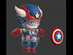 Captain America 2 Hand-Painted Low-Poly 3D Game Assets 3D 모델