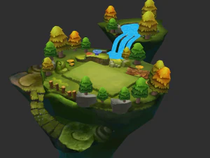 Waterfall Map Hand-Painted Game Assets 3D Model