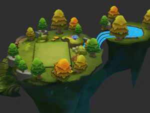 Waterfall Map Hand-Painted Game Assets 3D Model