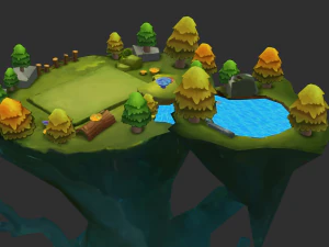 Waterfall Map Hand-Painted Game Assets 3D Model