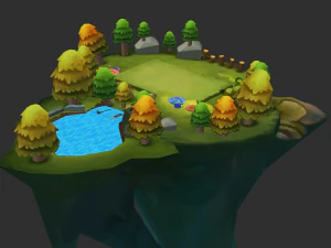 Waterfall Map Hand-Painted Game Assets 3D Model