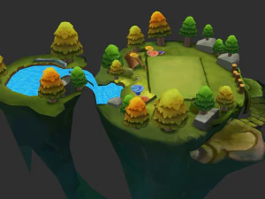 Waterfall Map Hand-Painted Game Assets 3D Model