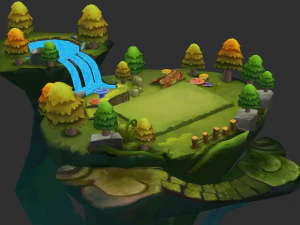 Waterfall Map Hand-Painted Game Assets 3D Model